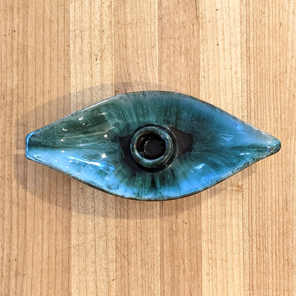 Blue Mountain Pottery Leaf Candle Holder Drip Glaze Redware Vintage - Picture 11 of 12